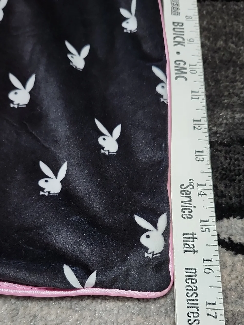 PLAYBOY BUNNY EMBROIDERED BUNNY/DOUBLE SIDED MONOGRAM BLACK SQUARE PILLOW-CASE